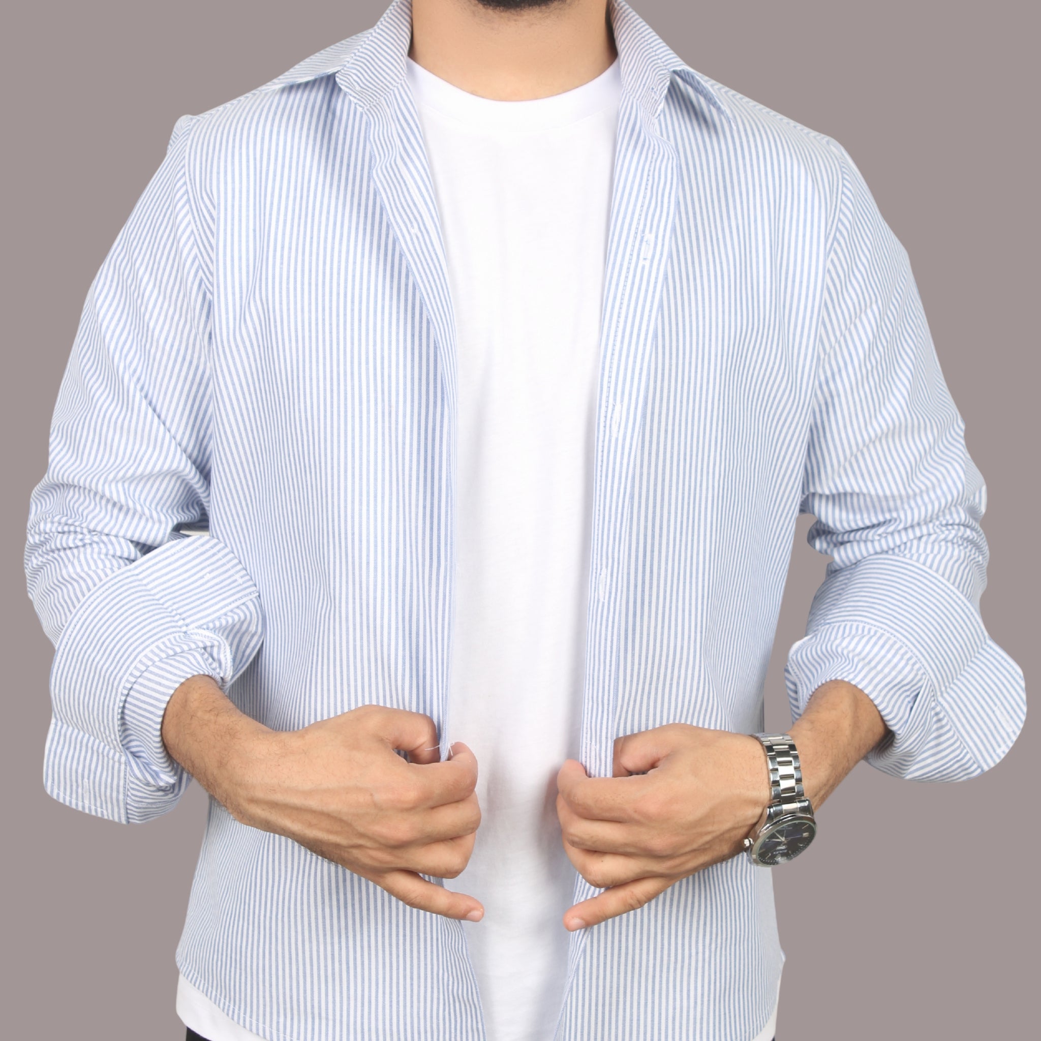 HZBER Pinstripe Shirt — Light Blue