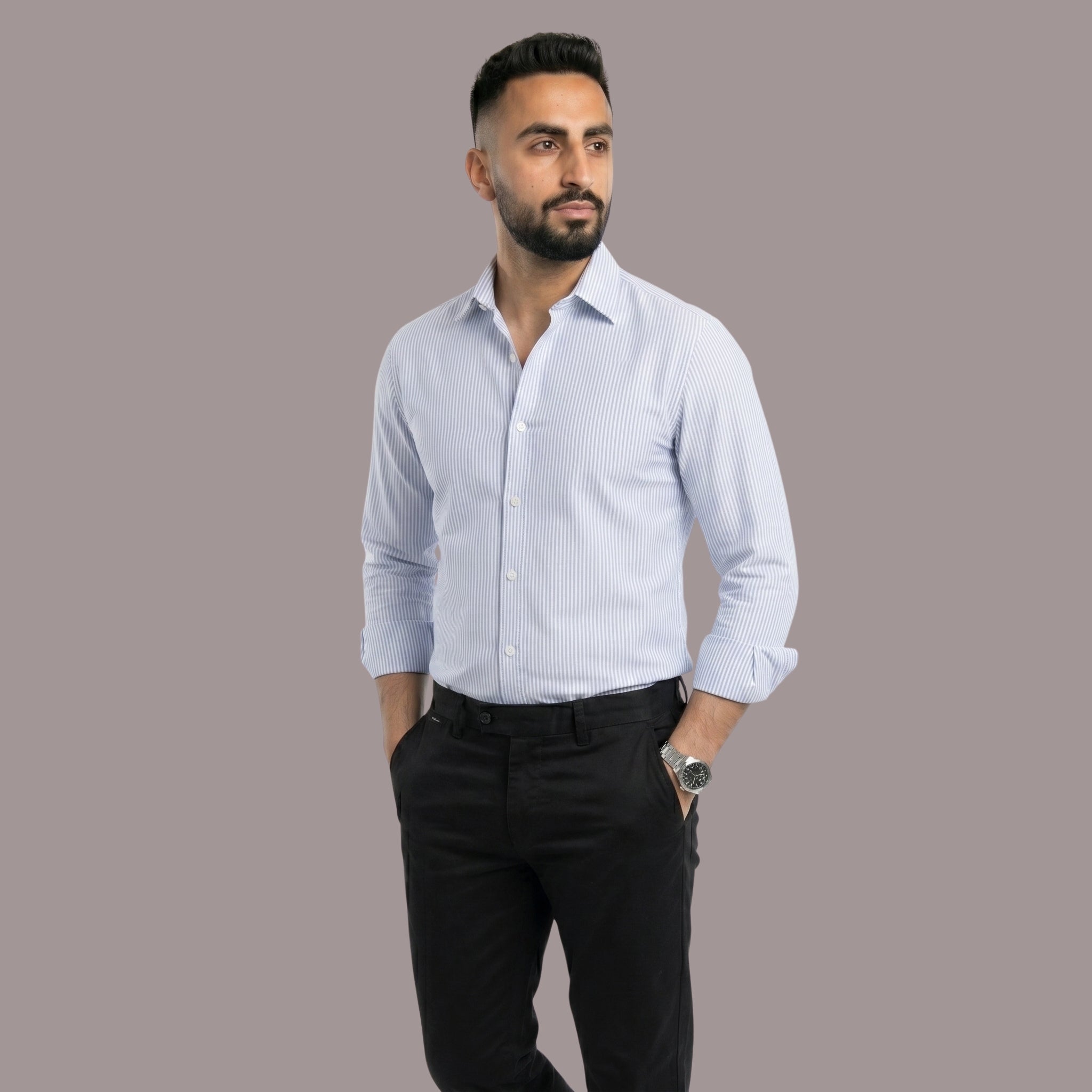 HZBER Pinstripe Shirt — Light Blue