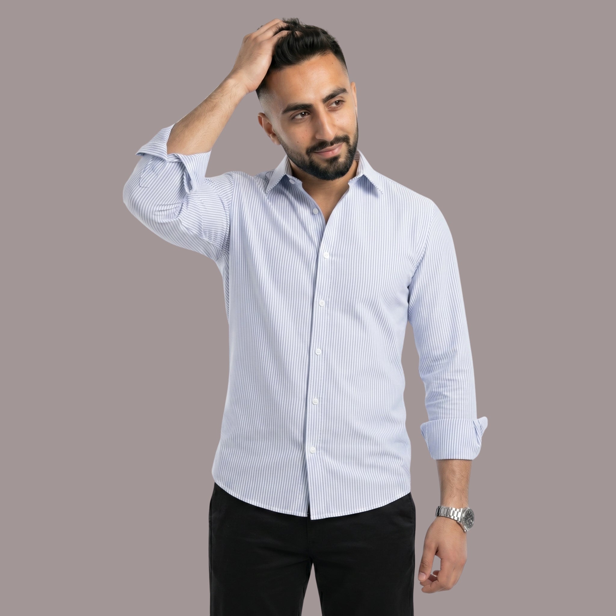 HZBER Pinstripe Shirt — Light Blue