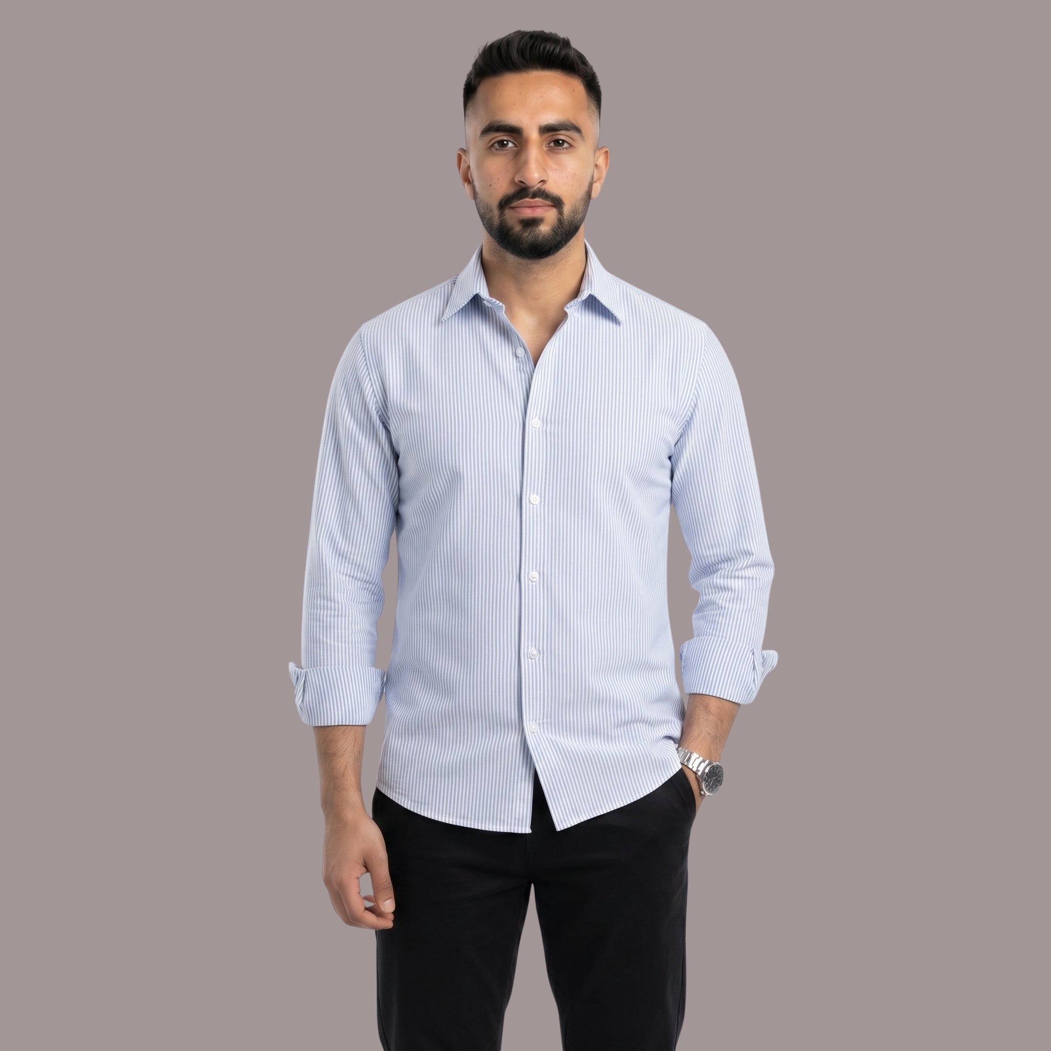 HZBER Pinstripe Shirt — Light Blue