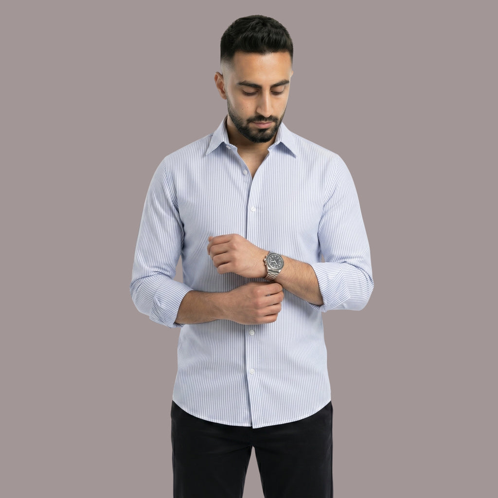 HZBER Pinstripe Shirt — Light Blue