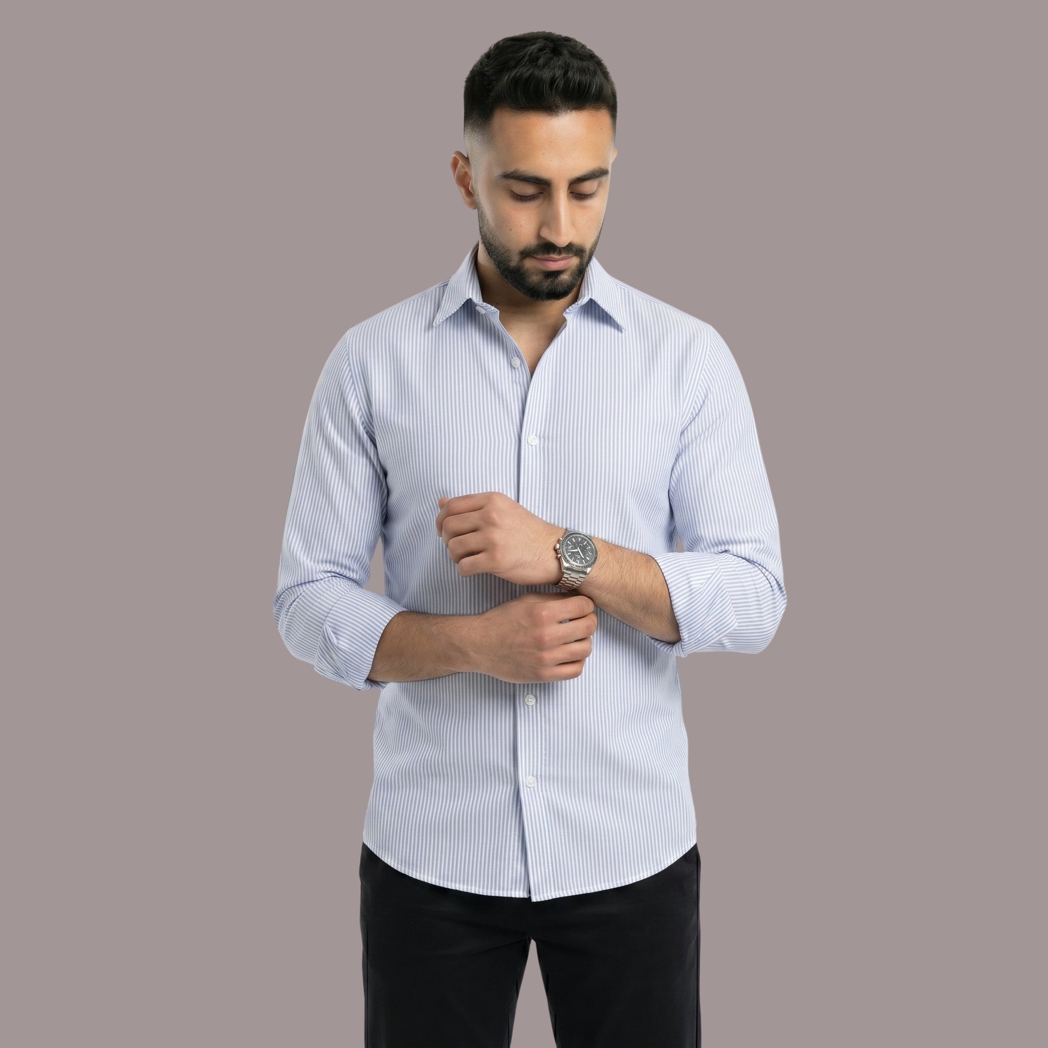 HZBER Pinstripe Shirt — Light Blue