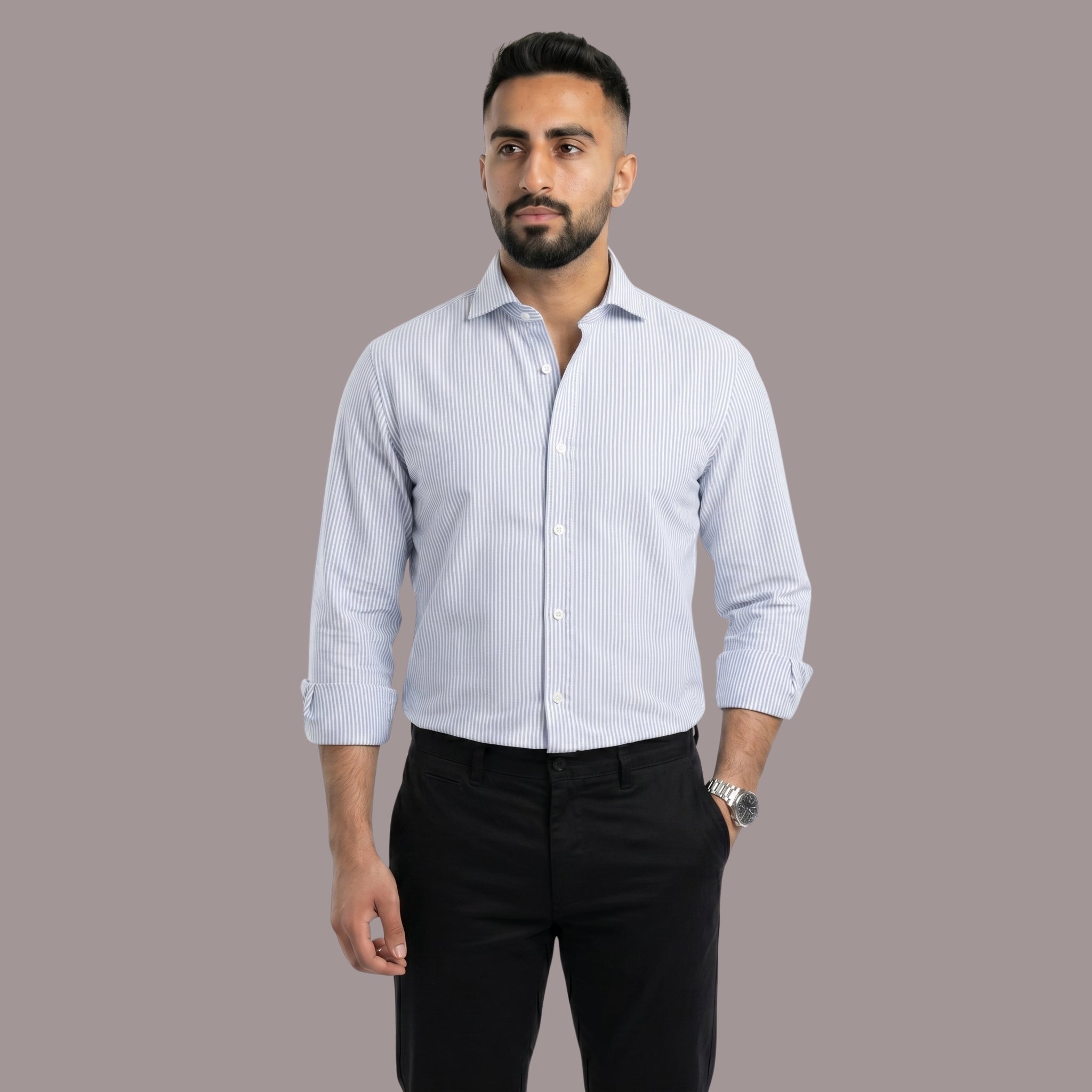 HZBER Pinstripe Shirt — Light Blue