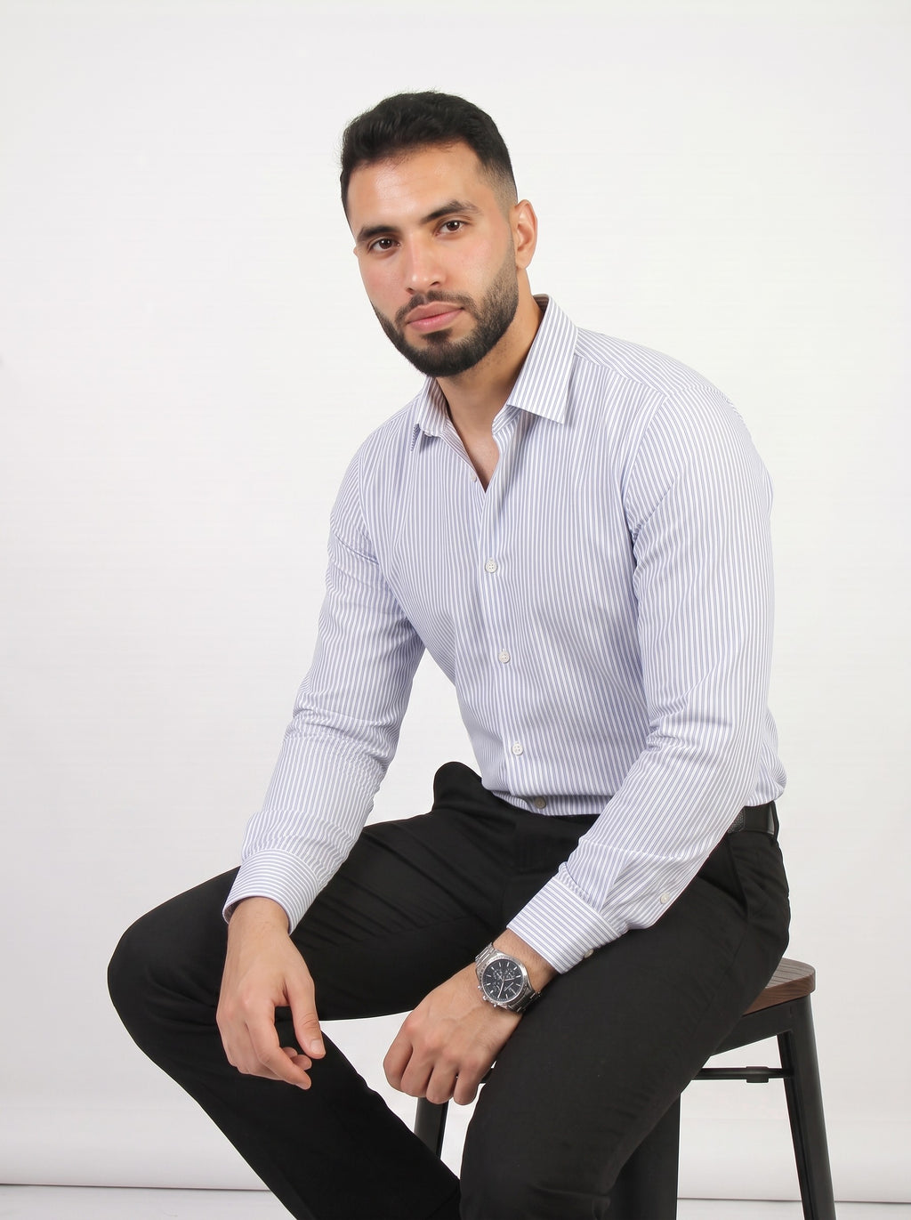 HZBER Pinstripe Shirt — Light Blue
