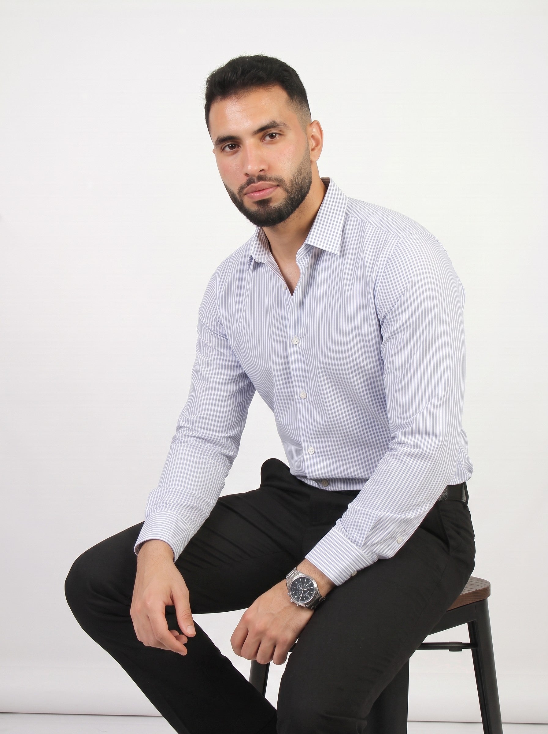 HZBER Pinstripe Shirt — Light Blue