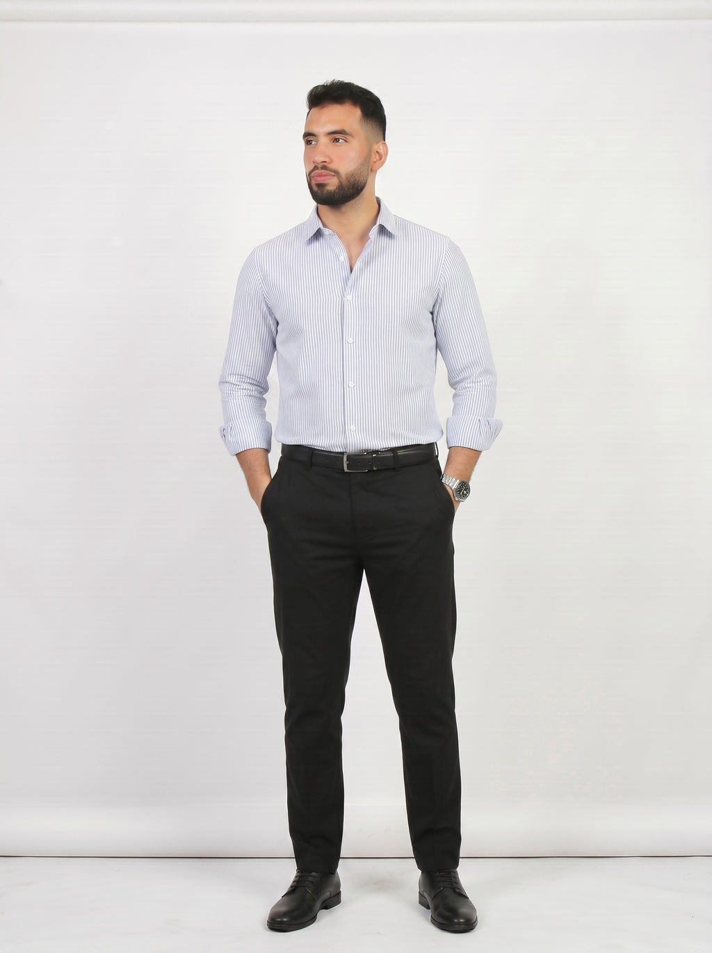 HZBER Pinstripe Shirt — Light Blue