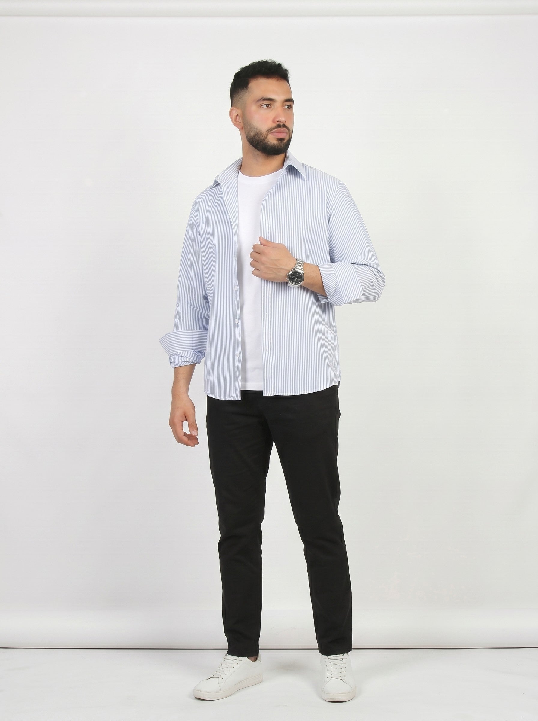 HZBER Pinstripe Shirt — Light Blue