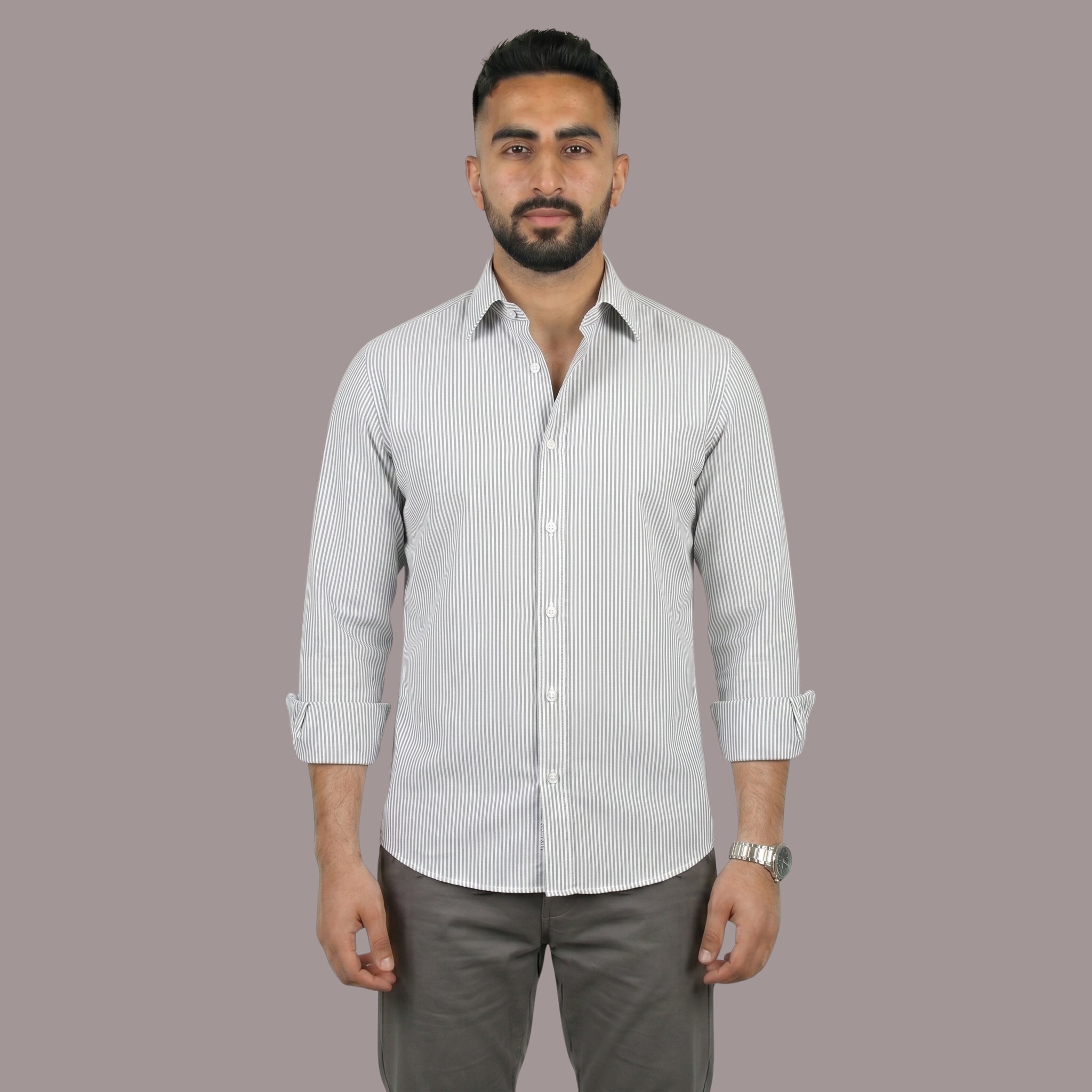HZBER Pinstripe Shirt — Grey