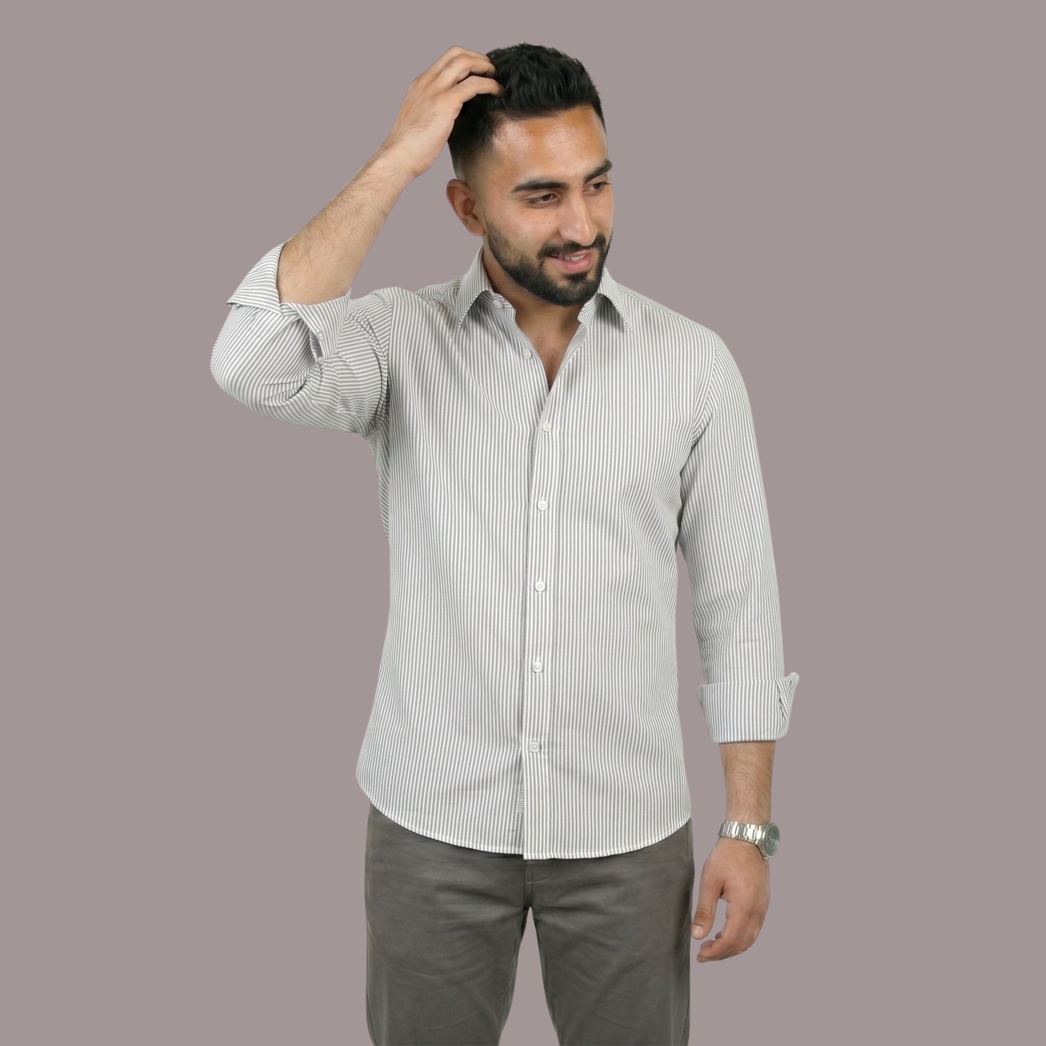 HZBER Pinstripe Shirt — Grey