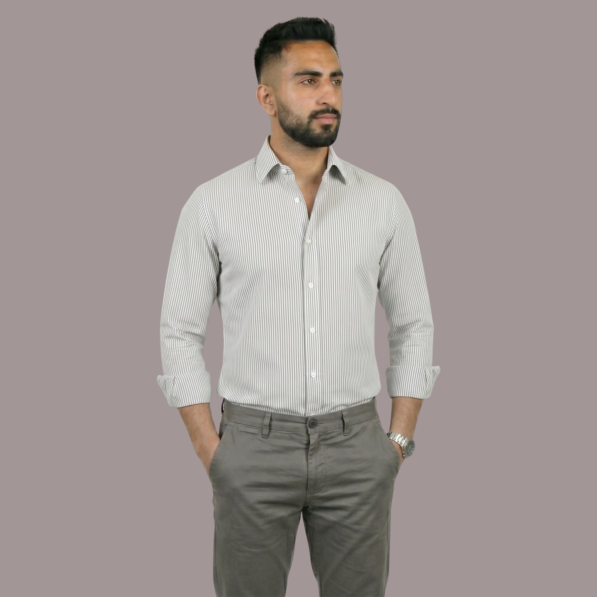 HZBER Pinstripe Shirt — Grey