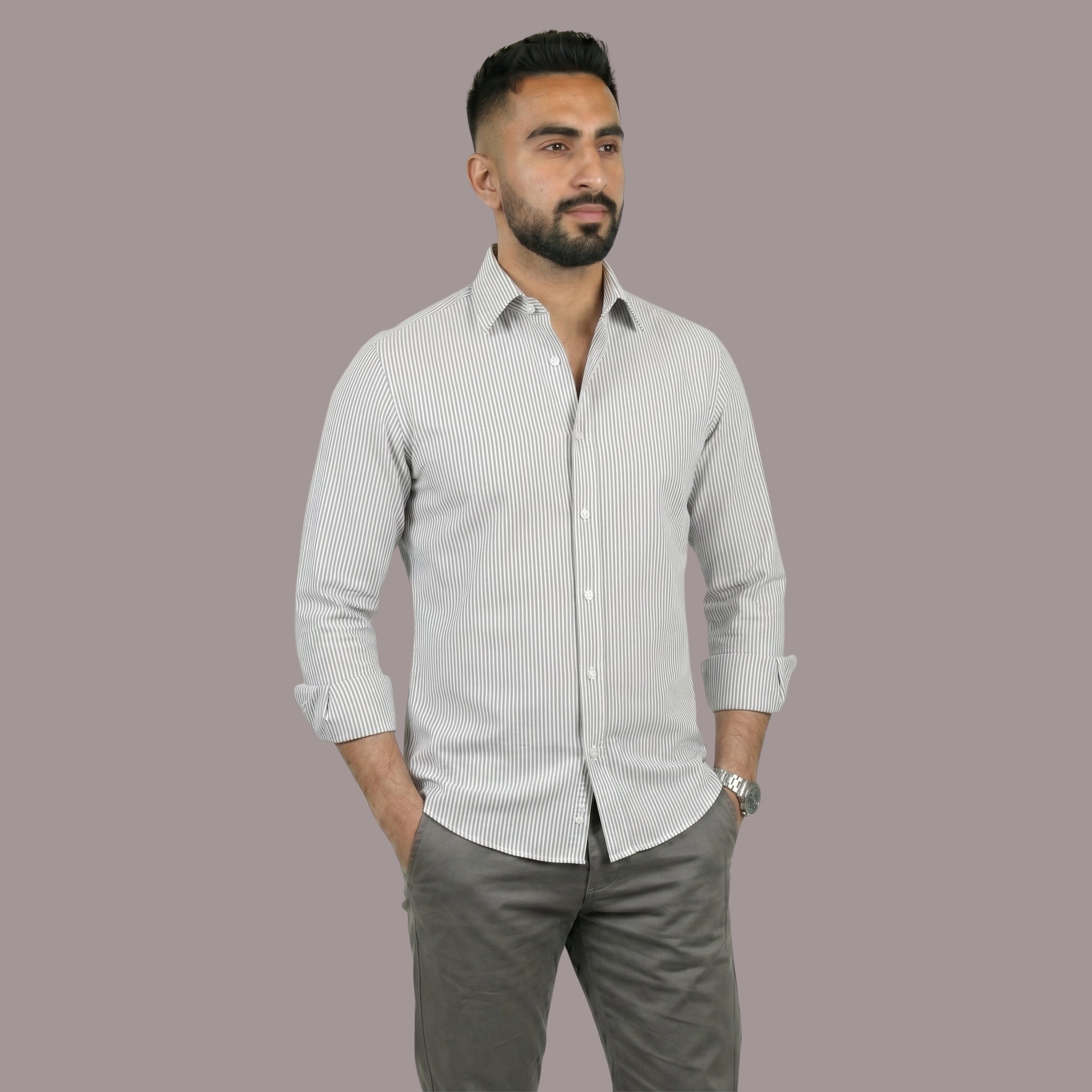 HZBER Pinstripe Shirt — Grey