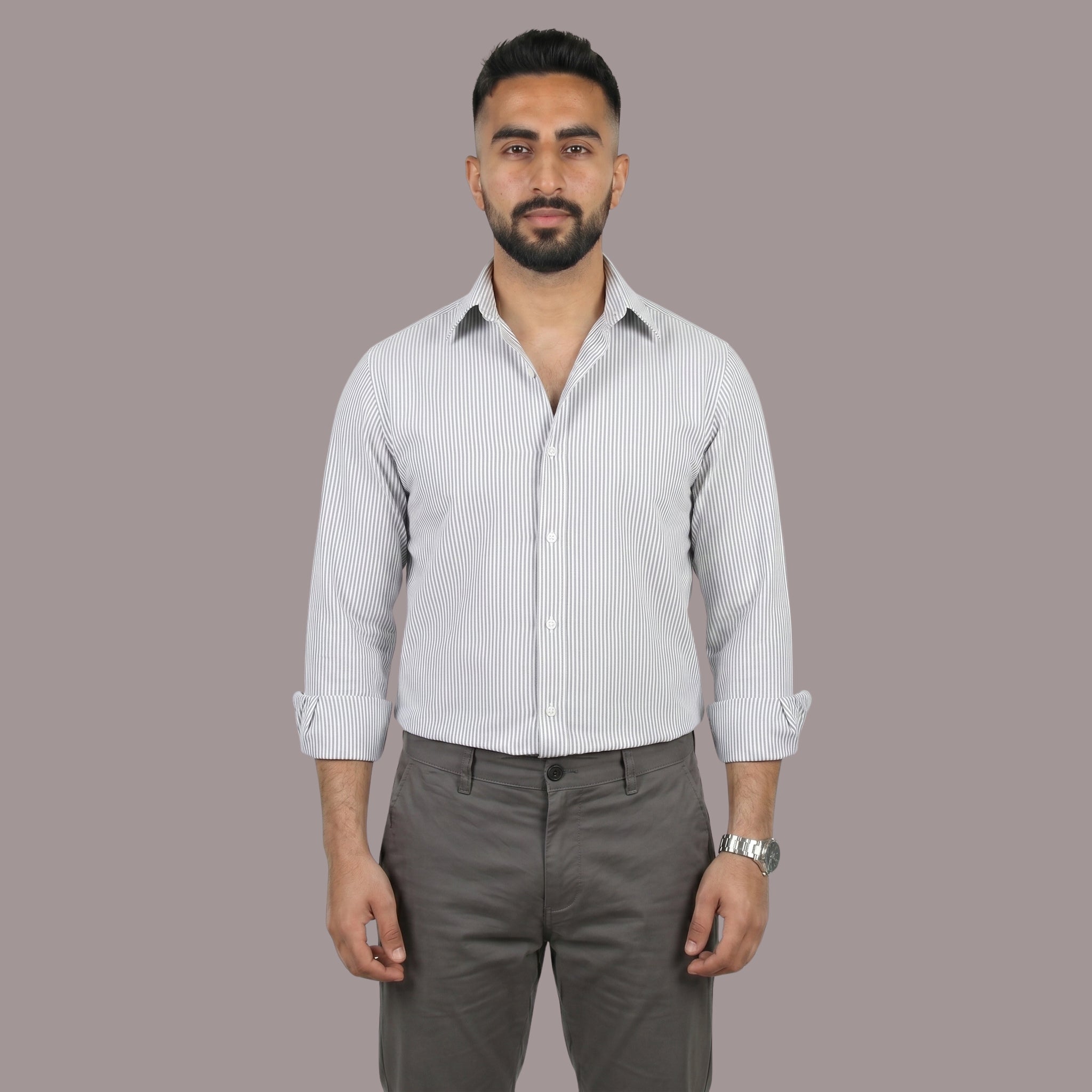 HZBER Pinstripe Shirt — Grey